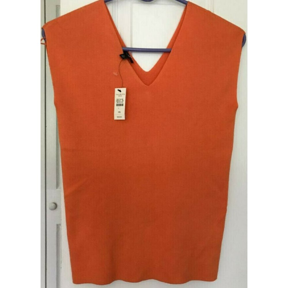 Talbots Petites Apricot Orange Sleeveless V-Neck Wide Camisole Top PS S NWT
